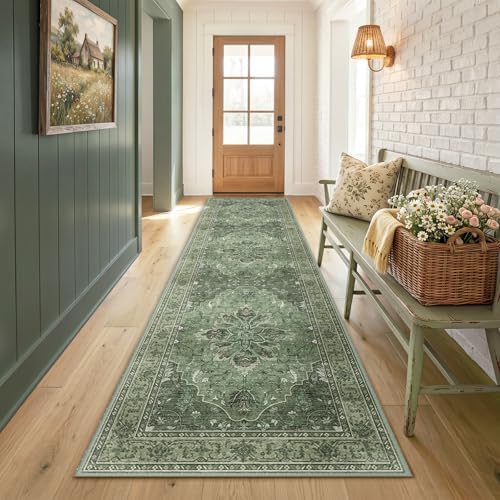 RELEANY Washable Area Rug, Runner 3'x9', Green/Dark Green/Gray - Image 2