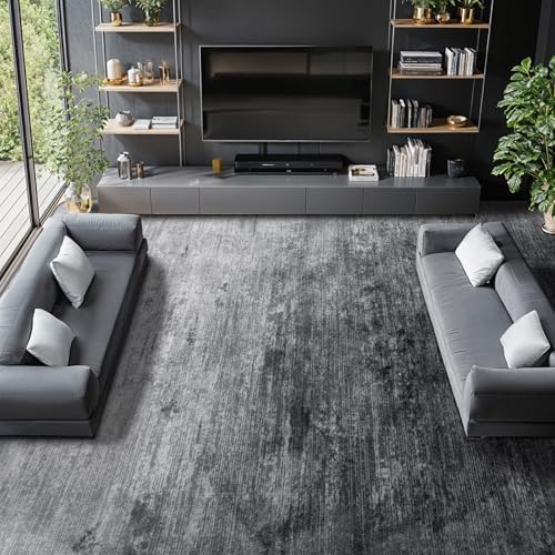 10x14 Washable Area Rug, Gray Solid Area Rugs for Living Room & Bedroom by LIANLAM