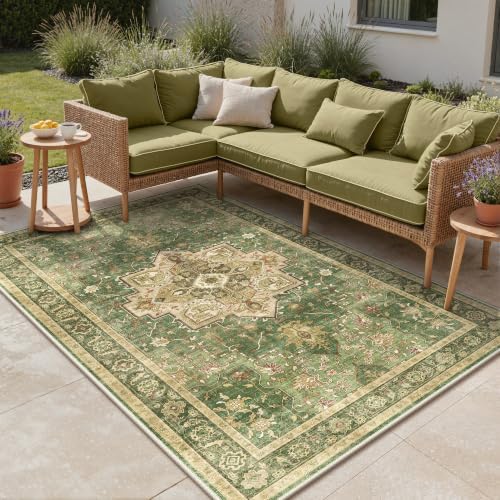 GENIMO Indoor Outdoor Rug, Washable for Patio and Deck, Forest Green, 5x8 - Image 3
