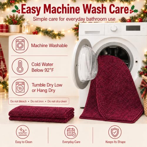 RUN HELIX Bathroom Rugs Sets 2 Piece, Luxury Shaggy Extra Thick Bathroom Rugs, Plush Non-Slip Mats for Bath Room Floor, Machine Wash, Ultra Absorbent, 32 x 20 + 24 x 16 Inches, Burgundy - Image 5