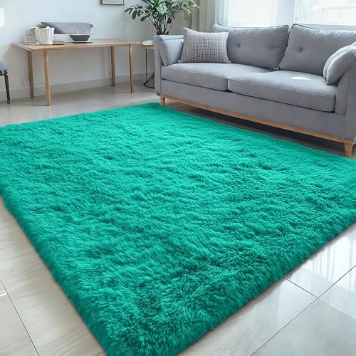 OLANLY 5x8 Machine Washable Large Area Rugs for Living Room, Bedroom, Soft Fluffy Shaggy Bedside Rug, Indoor Floor Carpet for Kids Girls and Boys, Dorms, Nursery, Home Decor Aesthetic, Teal Green by OLANLY