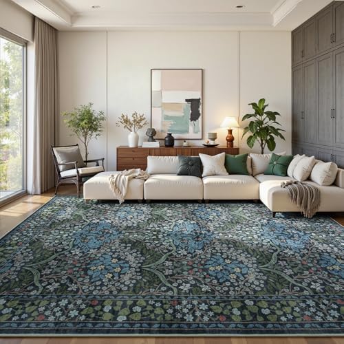 Lofus 8x10 Floral Living Room Rug, Washable Large Area Rugs Blue Green - Image 2