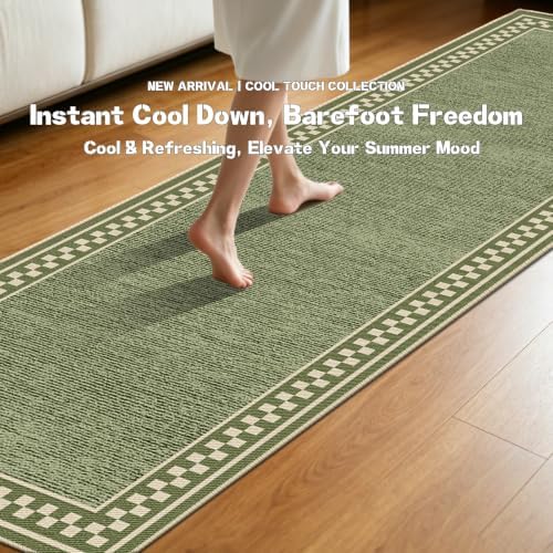 Faux Linen Washable Runner Rug Absorbent Surface 2x6 Moss Green - Image 5