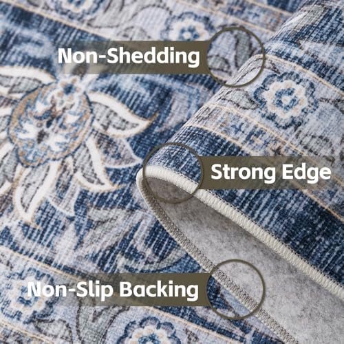 4x6 Grey Blue Washable Area Rug for Living Room, Vintage Print - Image 4