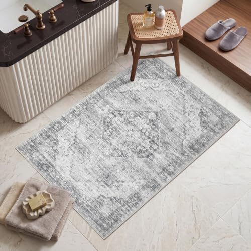 Garvee Grey Boho Washable 2x3 Rug for Entryway Door Mat - Image 3
