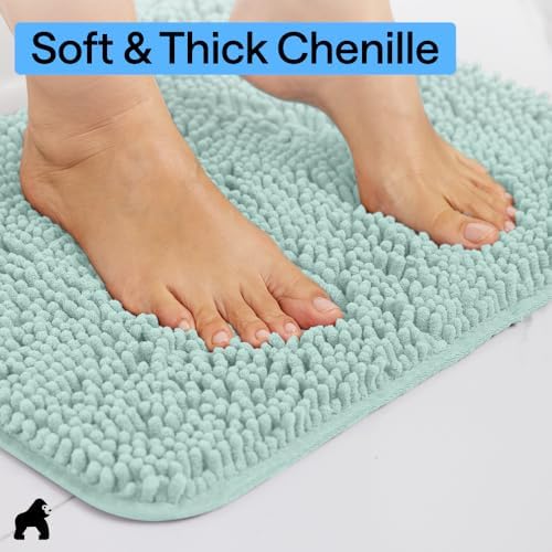 GORILLA GRIP Chenille Bath Rug Mat for Oval Toilet Base, 24x19 Seablue - Image 5