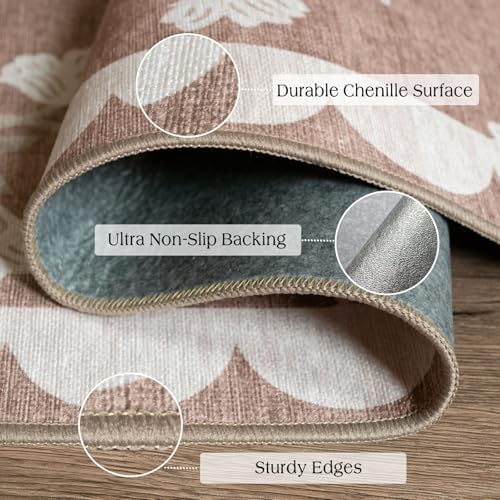 3x4 Floral Entry Rug - Small Washable Indoor Outdoor Mats for Front Door Non-Slip Porch Rug Tan Boho Neutral Farmhouse Throw Rugs for Living Room Bedroom Entryway Kitchen Office Porch Decor - Image 2