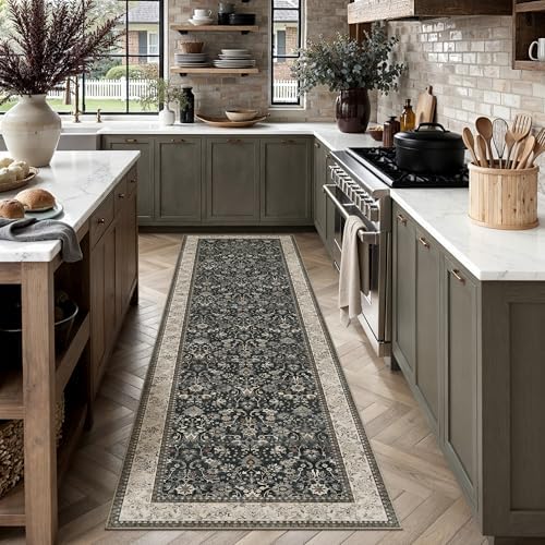 HUGEAR 2x8 Black Beige Vintage Floral Washable Runner Rug for Hallway - Image 3
