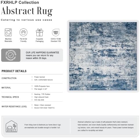Area Rug Living Room: 6x6 Modern Washable Indoor Soft Carpet Blue - Image 2