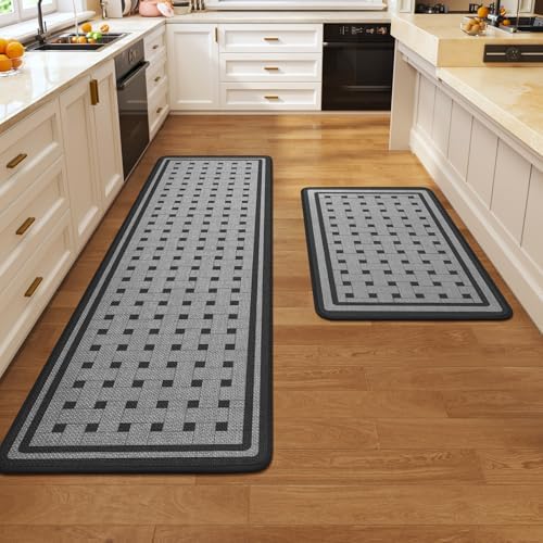Kitchen Rugs Set of 2, Kitchen Mats for Floor,17x30+17x59 Grey by QiCaiJia