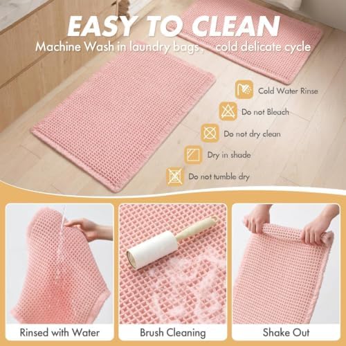 MIULEE Set of 2 Waffle Bathroom Rugs Boho Bath Mat Pink 18x30 Inch - Image 6