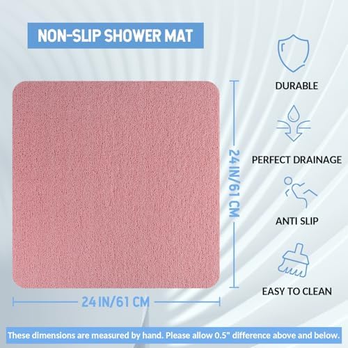 Hargiis Non-Slip Bathtub Mat, Anti Slip Shower Mat, Fast Drying Bathtub Mats, Foot Scrubber Mat, Anti Slip Mat for Tub, Floor, Bathroom, Kitchen, Home, Hotel (Pink 24"×24") - Image 2