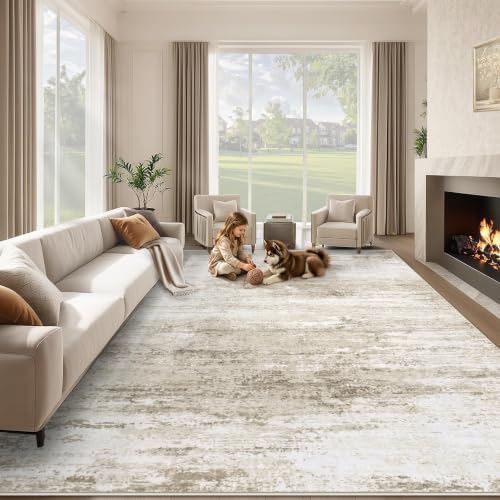Washable Rug 8x10 Area Rugs for Living Room: Large Neutral Soft Rug Abstract Non Slip Low Pile Modern Carpet for Bedroom Kitchen Nursery Office Dining Room Indoor (Beige, 8'x10') by LOSBULAKE
