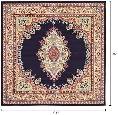 Unique Loom Reza Collection Traditional Persian Style Area Rug, 8' 0" x 8' 0", Navy Blue/Ivory - Image 2