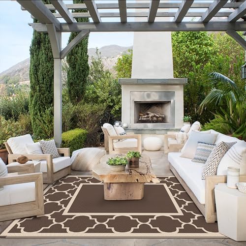 GENIMO Outdoor Rug, Waterproof Plastic Rugs for Patio, 6'x9' Coffee Beige - Image 6
