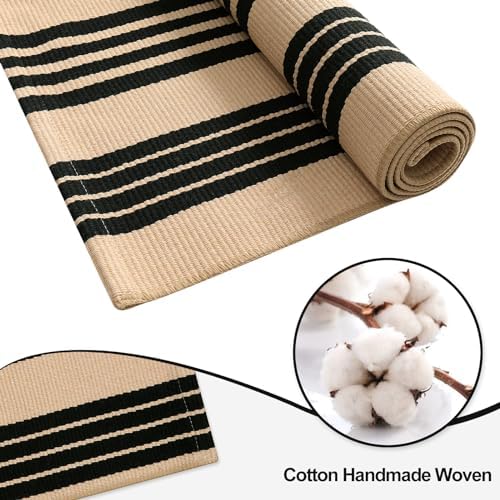 OJIA Outdoor Patio Rug 5'x7', Black and Tan Striped Outdoor Rugs Fall Decor - Image 3