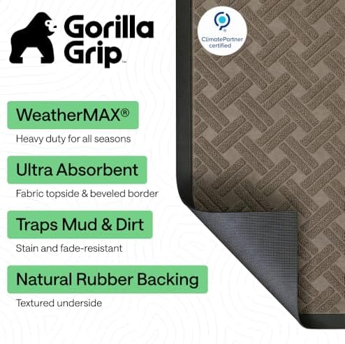 GORILLA GRIP WeatherMAX Door Mat, Indoor Outdoor, 35x23, Beige Basket Weave - Image 3