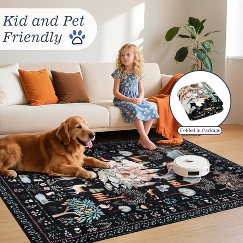 nesrt Washable Bedroom Area Rugs 4x6ft Non Slip, Black Dragon Animal Print Living Room Rugs Low Pile, Soft Castle Kids Nursery Floor Carpets for Dining Room Playroom Study Home Decor - Image 2