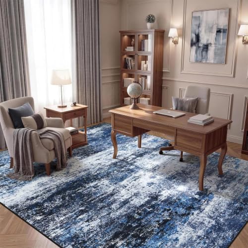 8x10 Area Rug for Living Room, Abstract Washable Large Rugs, Blue Gray - Image 7