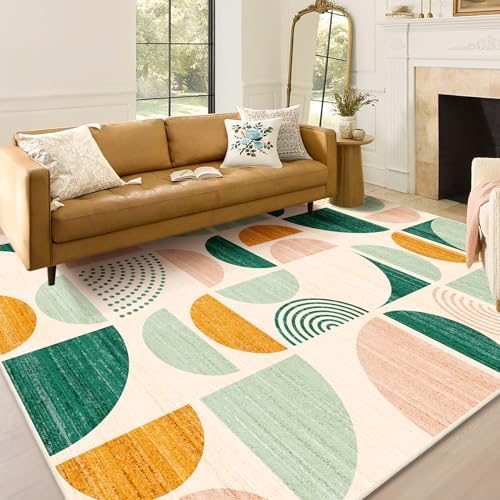 MUJOO Green Rug Boho Washable 5x7 Area Rugs Non Slip Modern Abstract Large - Image 4