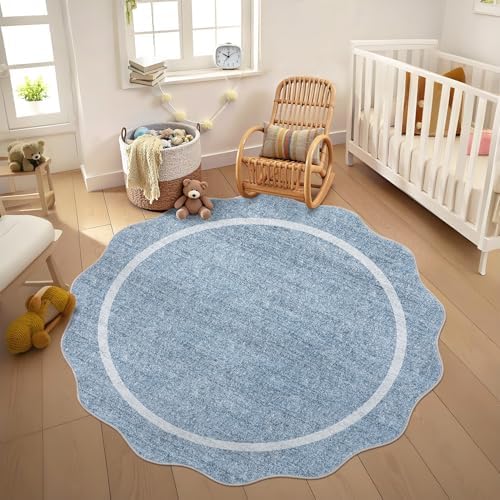 GarveeHome Scalloped Round Washable Rug, Soft Modern Round Rugs 5ft, Blue by GarveeHome
