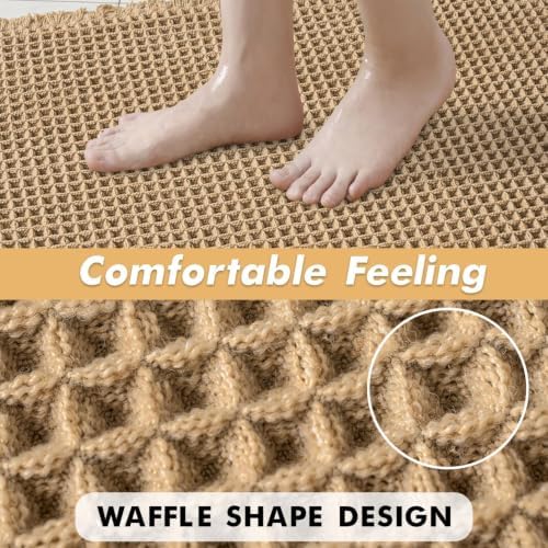 MIULEE Set of 2 Waffle Bathroom Rugs Boho Bath Mat Brown 24x36 Inch - Image 5
