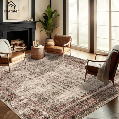 chamler 8x10 Area Rug Washable Vintage Traditional Mat Distressed Indoor Foldable Thin Retro Accent Floral Non Slip Carpet Rugs for Living Room Dining Room Office by Unknown