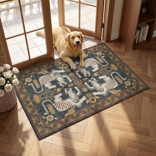 GarveeHome Boho Tiger Entryway Rug 2x3 Vintage Washable Front Door Rug by GarveeHome