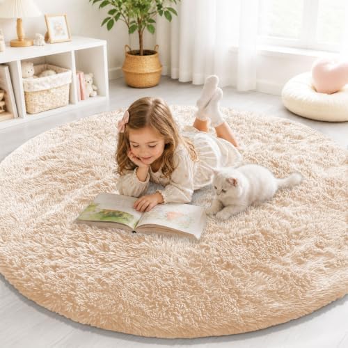 Smiry Round Area Rugs for Living Room Bedroom 4x4 ft, Fluffy Carpet by Smiry