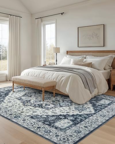 Amada Large 8x10 Washable Area Rug for Living Room, Navy/Blue,Vintage Style - Image 6