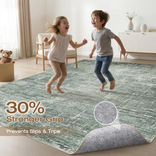 LOONGRUG 5x7 Area Rug Washable Modern Living Room Rug Bright Green - Image 3