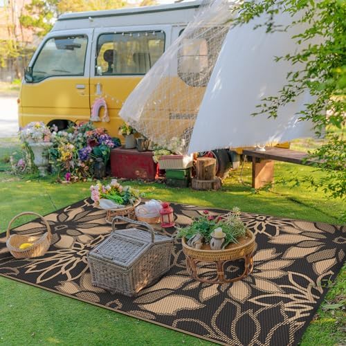 GENIMO Outdoor Rug, Waterproof Plastic Rugs for Patio, 6'x9' Walnut Black - Image 5
