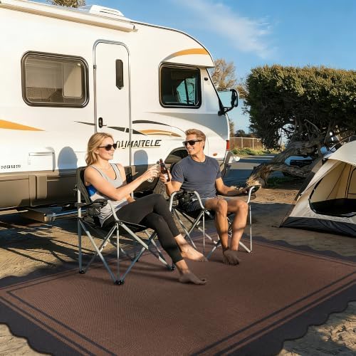 Zeeinx 6x9 Scalloped Rug Easy Jute Washable Outdoor Patio Rug Black Brown - Image 3
