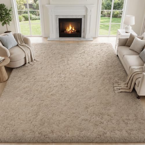 PLHXFR 8x10 Area Rugs Living Room: Fluffy Bedroom Rug Shag Carpet Camel - Image 2