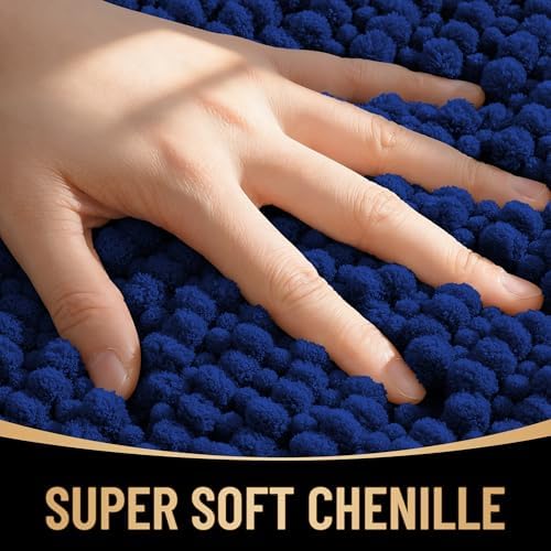 OLANLY Thick Chenille Bathroom Rugs 34x21, Soft Absorbent Bath Mat, Navy - Image 2