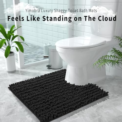 Yimobra Toilet Rug U Shaped Washable 24x24 Inch - Ultra Soft Absorbent Chenille Bath Rugs for Toilet, Quick Dry & Machine Washable, Non Slip Contour Bathroom Mat, Black - Image 6