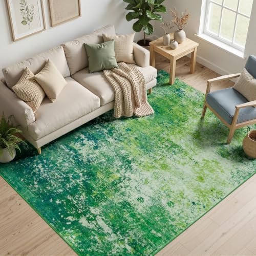 Rugflix 5x7 Dark Green Area Rug for Living Room, Washable Colorful Rug by RugflixAreaRugs