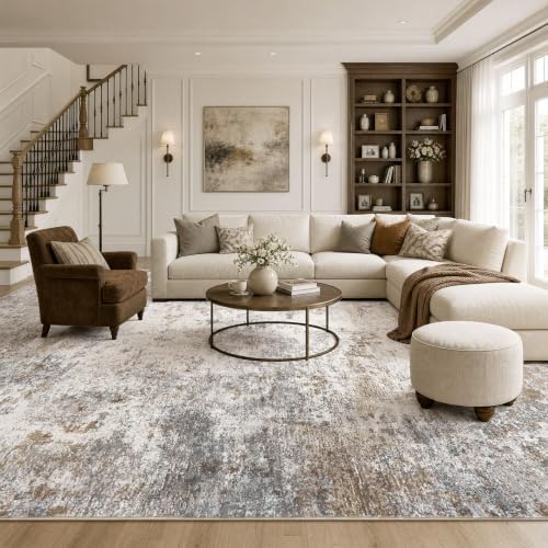 UERMEI 12x15 Area Rug Living Room Rugs Extra Large Brown Grey Carpet - Image 4