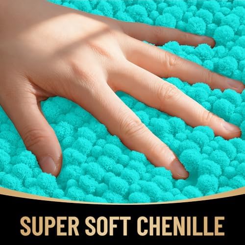 OLANLY Thick Chenille Small Bathroom Rugs 24x16, Absorbent Bath Mat, Teal - Image 2