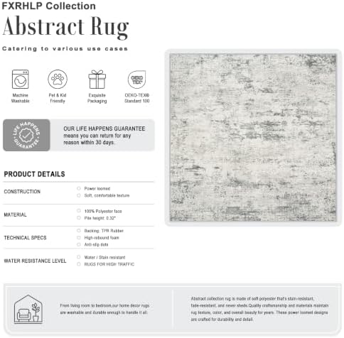 Area Rug Living Room: 8x8 Modern Washable Indoor Soft Carpet Gray - Image 2