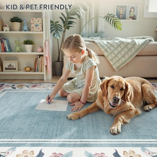 Lahome Floral Blue 2x6 Runner Rug for Hallway, Scalloped Kitchen Rug - Image 6