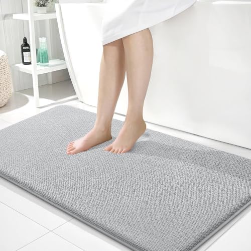 OLANLY Memory Foam Bathroom Runner Rugs 44x24, Long Bath Mats, Light Grey by OLANLY