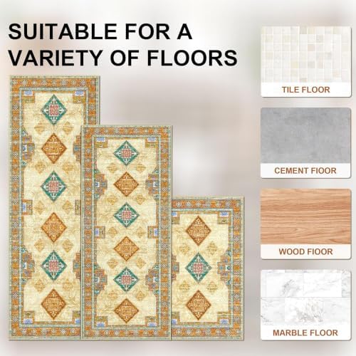 Kitchen Rugs Sets of 3 Non Slip Washable Kitchen Mats for Floor, Orange - Image 4