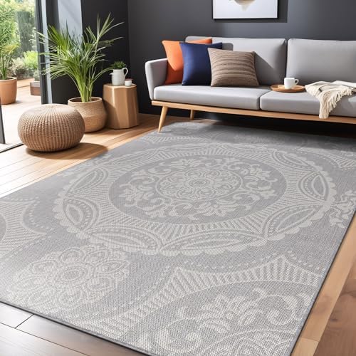 LuuL Home Medallion Outdoor Rug 10x14 Washable Outside Carpet for Indoor Patio Porch Waterproof Easy Cleaning Non Shedding Area Rugs Gray 10 x 14 - Image 4