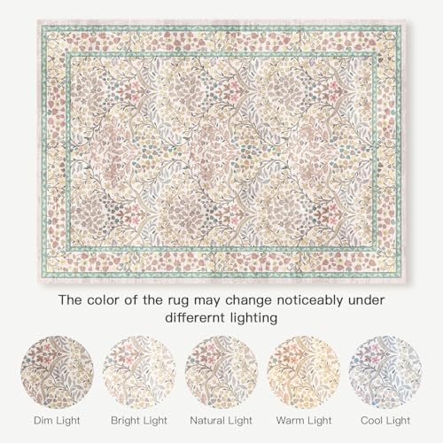 Lofus Pink Boho Floral Rug 9x12, Washable Large Living Room Area Rugs - Image 5