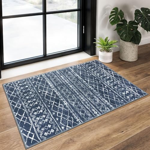 KUTA Washable Rugs for Entryway 2x3 Navy Blue Boho Small Area Rug by KUTA