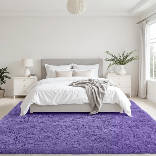 6x9 Fluffy Shag Area Rugs for Living Room Bedroom: Soft Plush Carpet Purple - Image 4