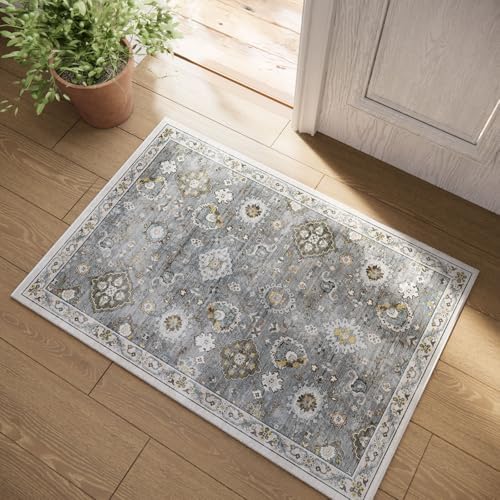 Machine Washable Small Rugs for Entryway: Door Mat Indoor Entrance 2x3 Boho Throw Rug Stain Resistant Non-Slip Low Pile Soft Carpets for Kitchen Front Door Indoor Entrance Entry Bedroom Nursery by palohom