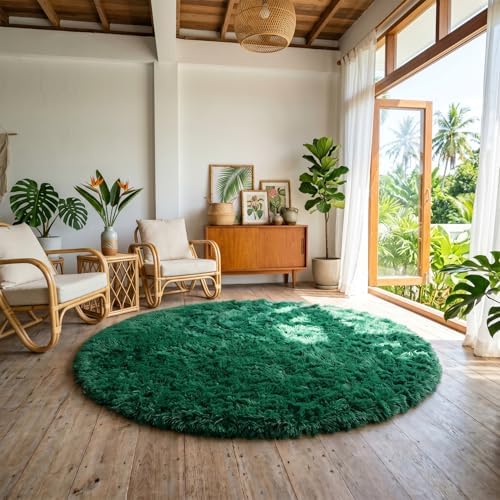 Amdrebio Dark Green Large Round Circle Area Rug 6Ft for Living Room Bedroom - Image 3