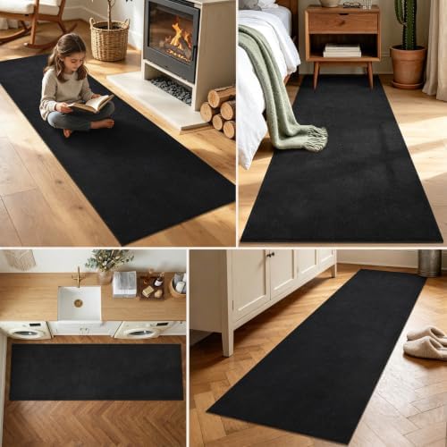 2x8 Black Solid Runner Rug Washable Non-Slip for Kitchen Hallway Bathroom - Image 3